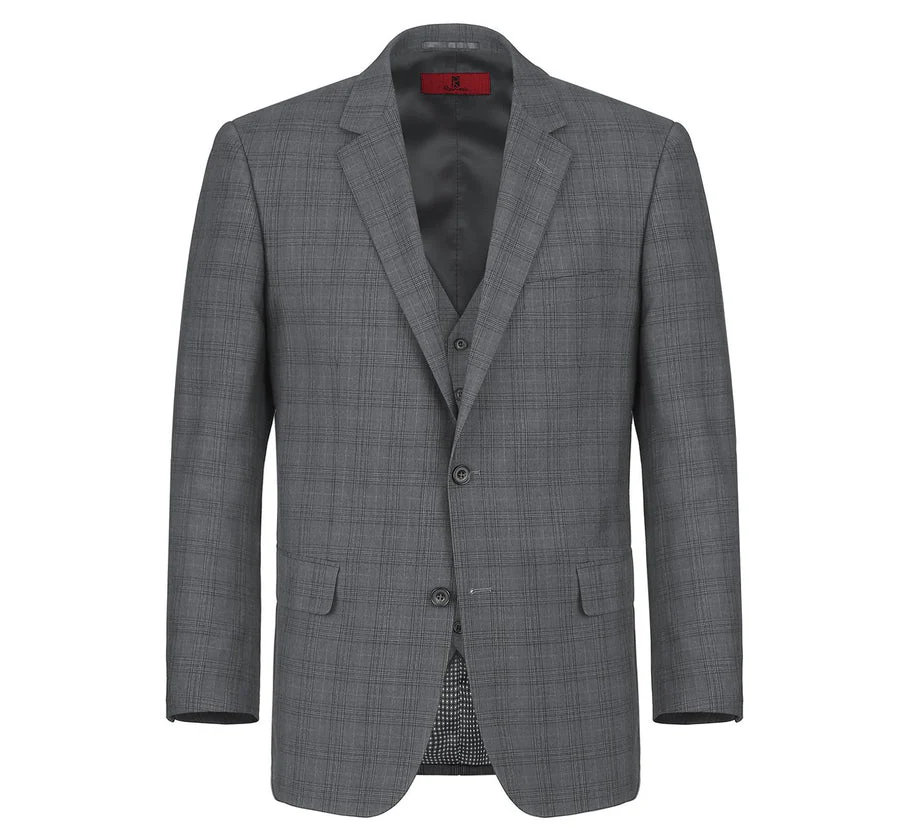 Mens Two Button Classic Fit Vested Suit in Charcoal Grey Windowpane Plaid - Image 4