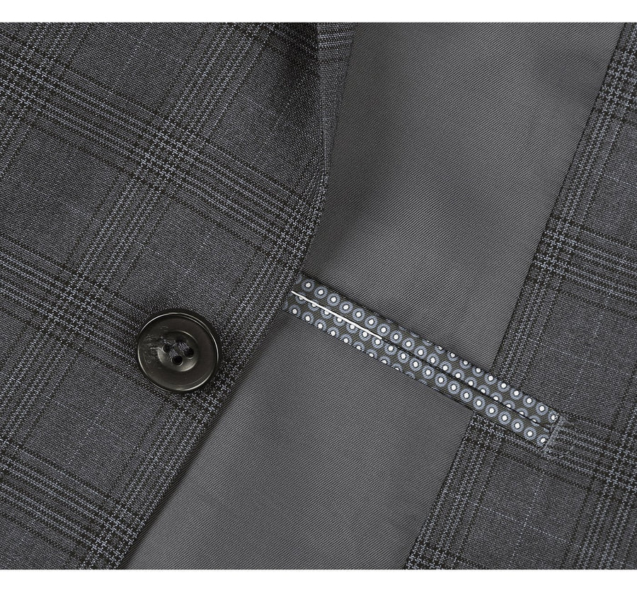 Mens Two Button Classic Fit Vested Suit in Charcoal Grey Windowpane Plaid - Image 6