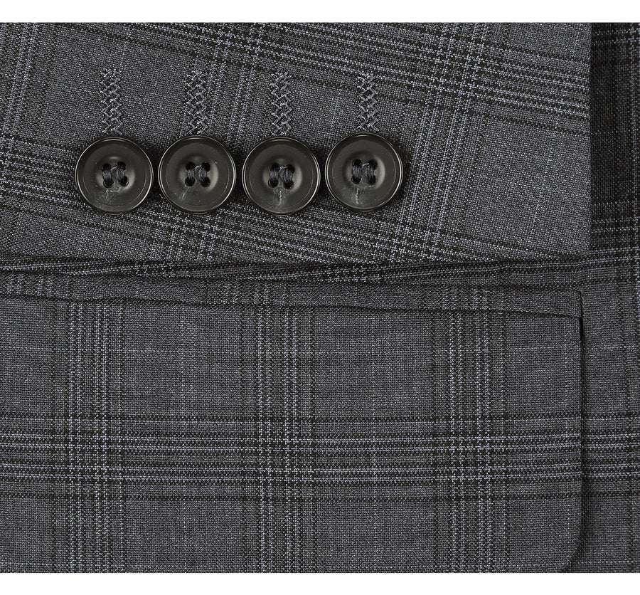 Mens Two Button Classic Fit Vested Suit in Charcoal Grey Windowpane Plaid - Image 7