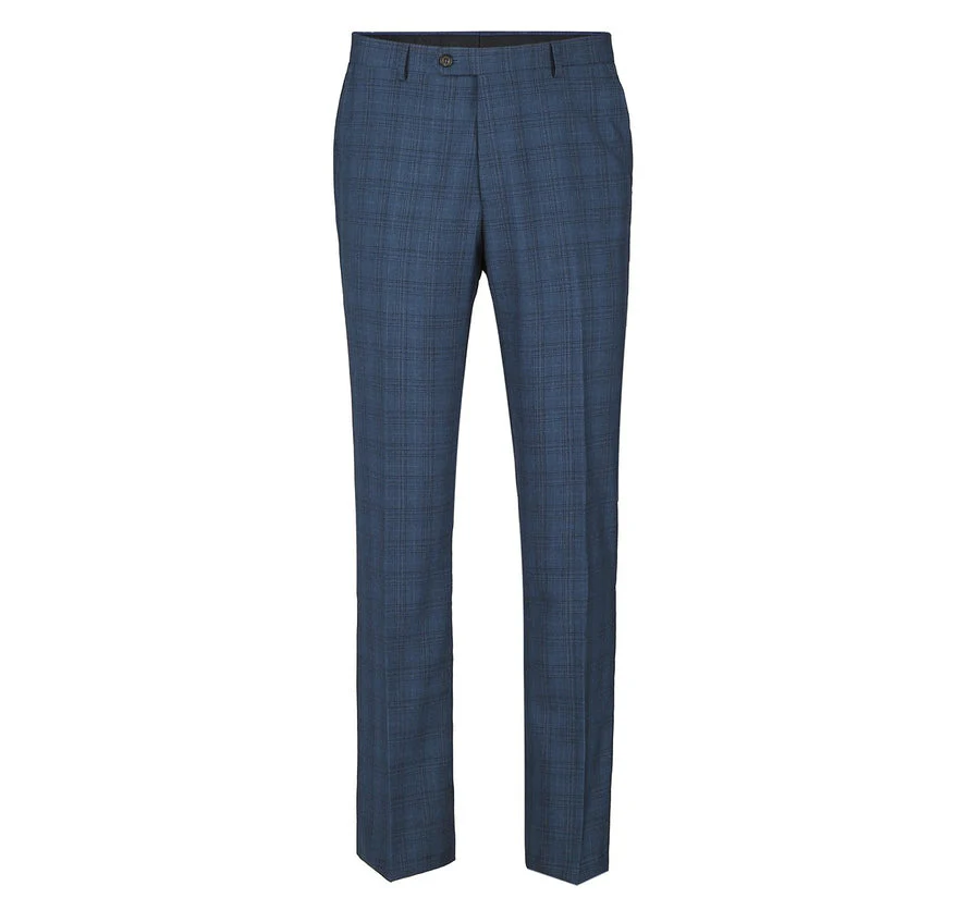 Mens Two Button Classic Fit Vested Suit in Navy Blue Windowpane Plaid - Image 4
