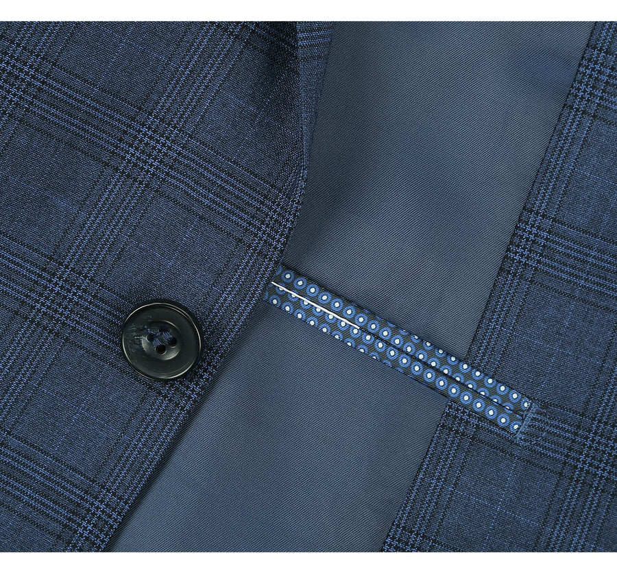 Mens Two Button Classic Fit Vested Suit in Navy Blue Windowpane Plaid - Image 5
