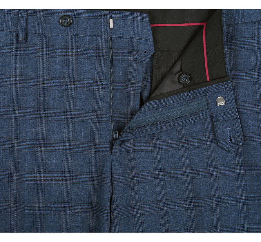 Mens Two Button Classic Fit Vested Suit in Navy Blue Windowpane Plaid - Image 6
