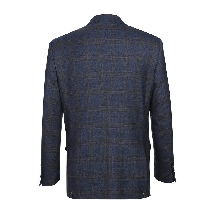Mens Two Button Classic Fit Vested Wool Suit in Brown & Blue Windowpane Plaid - Image 3