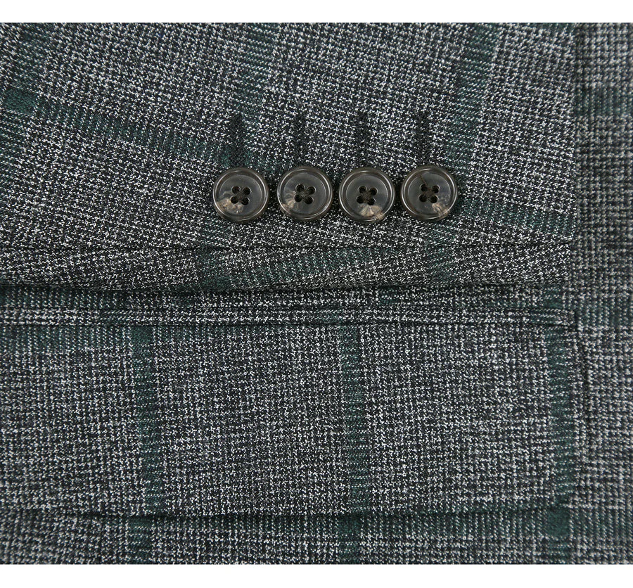 Mens Two Button Classic Fit Wool Sport Coat Blazer in Brown & Olive Gren Windowpane Plaid - Image 4