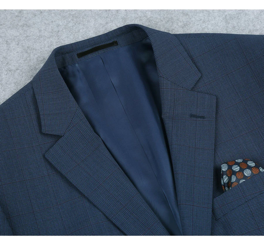 Mens Two Button Classic Fit Wool Sport Coat Blazer in Steel Blue Windowpane Plaid - Image 2