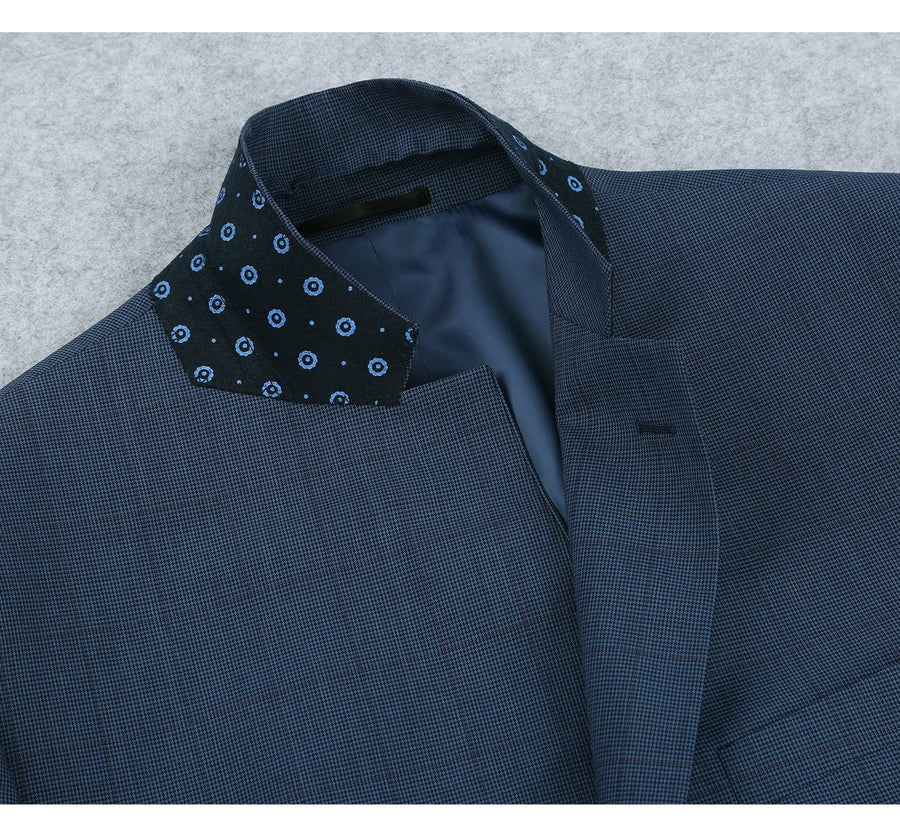 Mens Two Button Classic Fit Wool Sport Coat Blazer in Steel Blue Windowpane Plaid - Image 3