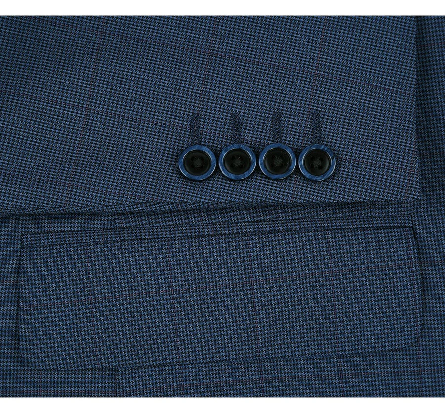 Mens Two Button Classic Fit Wool Sport Coat Blazer in Steel Blue Windowpane Plaid - Image 4