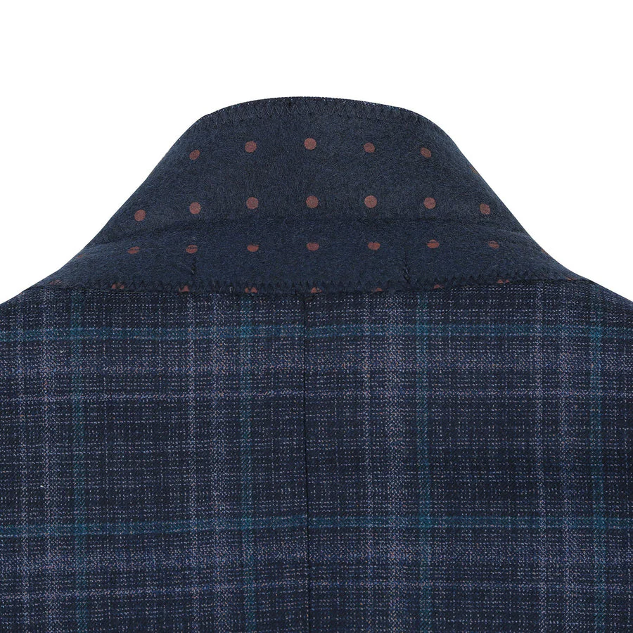 Mens Two Button Classic Fit Wool Stretch Sport Coat Blazer in Dark Navy Blue Windowpane Plaid - Image 3