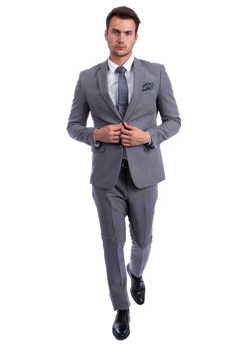 Men's Two Button Hybrid Fit Basic Business Suit in Light Grey - Image 2