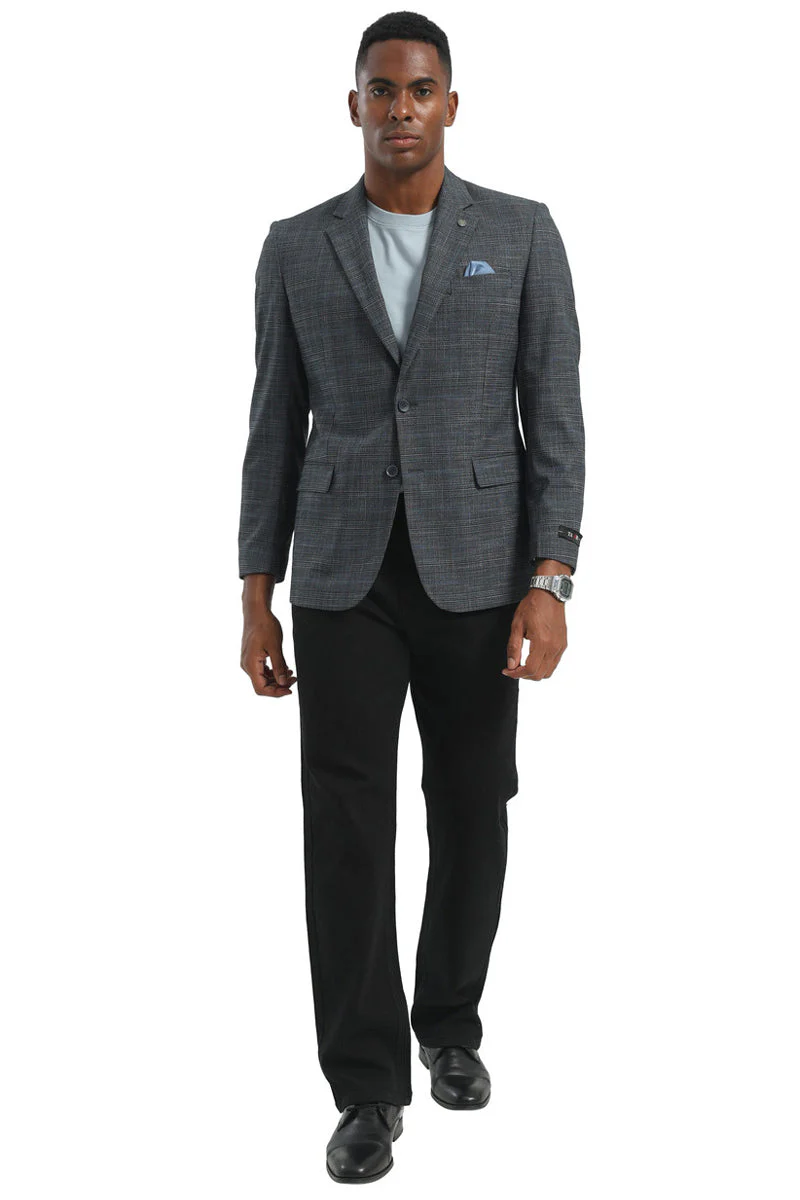 Men's Two Button Modern Fit Business Sport Coat in Charcoal Grey Plaid - Image 2