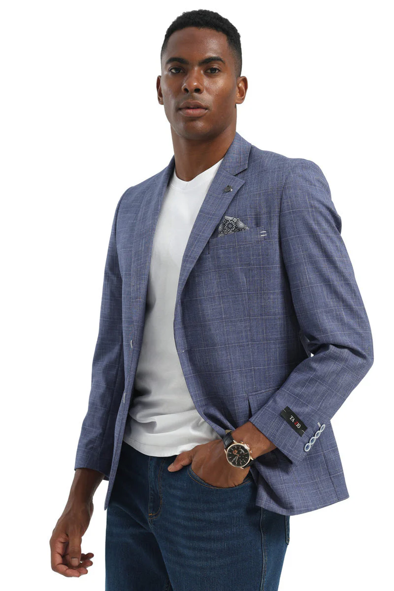 Men's Two Button Modern Fit Business Sport Coat in Light Blue Glen Plaid - Image 3