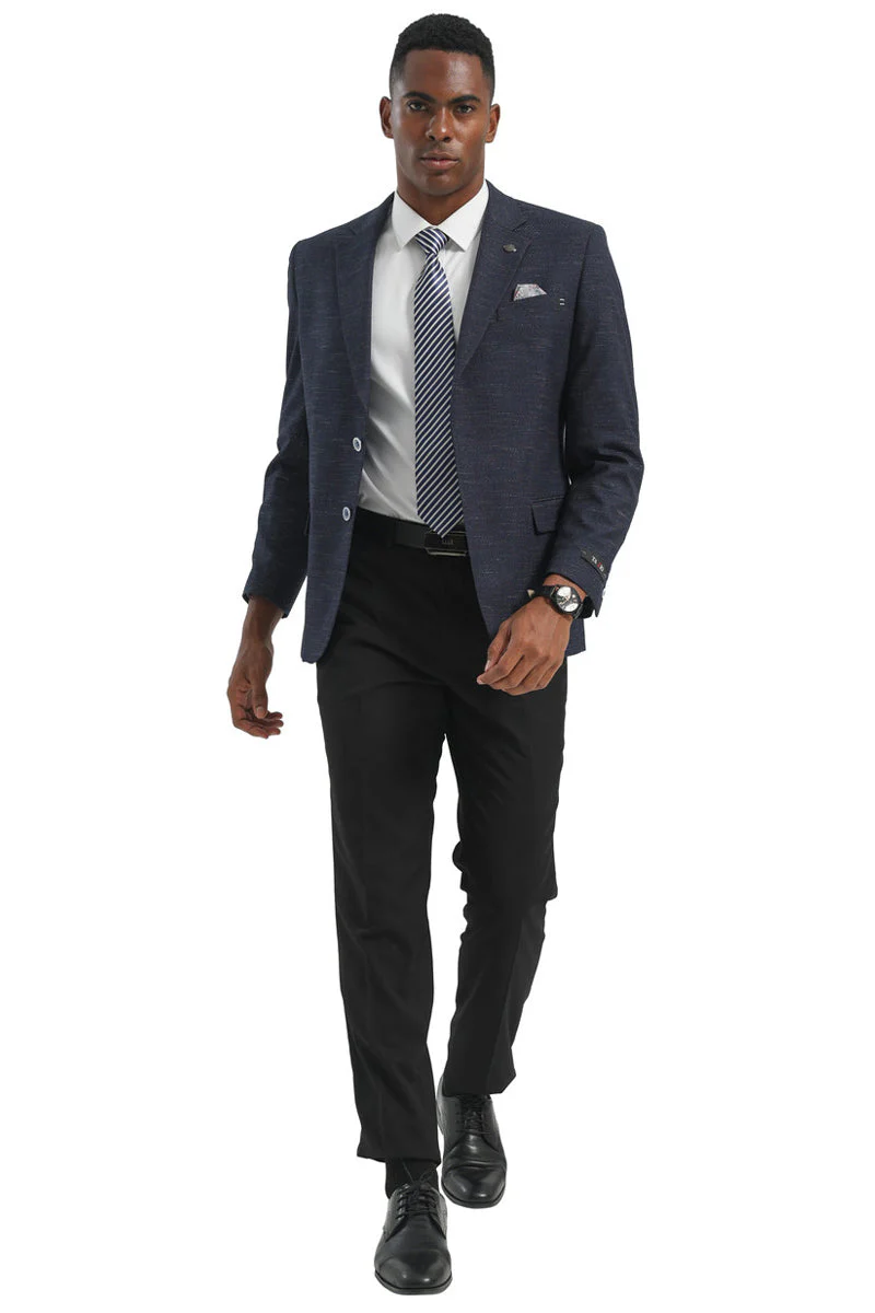 Men's Two Button Modern Fit Business Sport Coat in Textured Charcoal Blue - Image 2