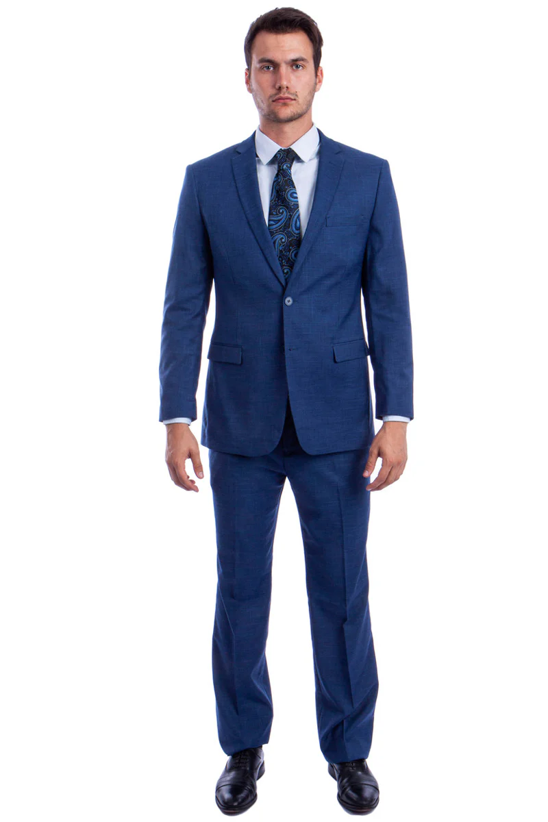 Men's Two Button Modern Fit Linen Look Summer Suit in Medium Blue - Image 2