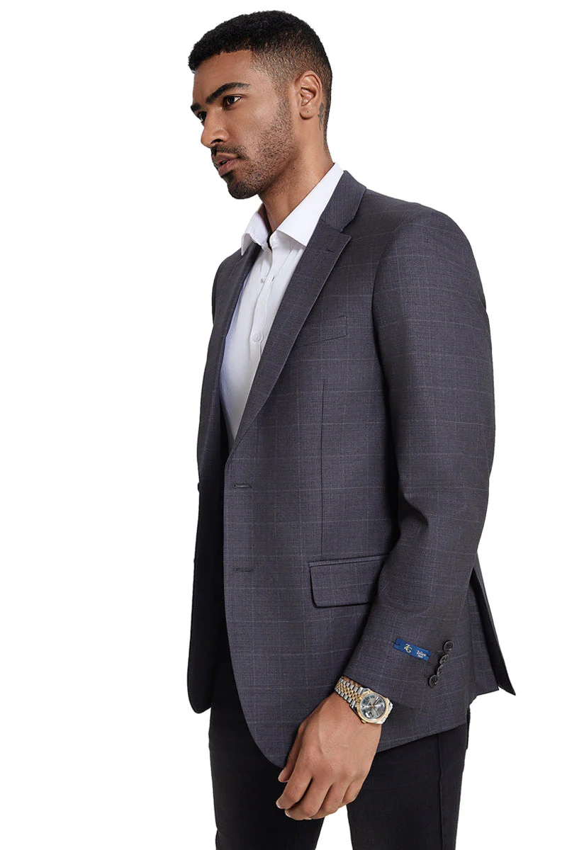 Men's Two Button Modern Fit Sport Coat in Grey Windowpane Plaid - Image 3