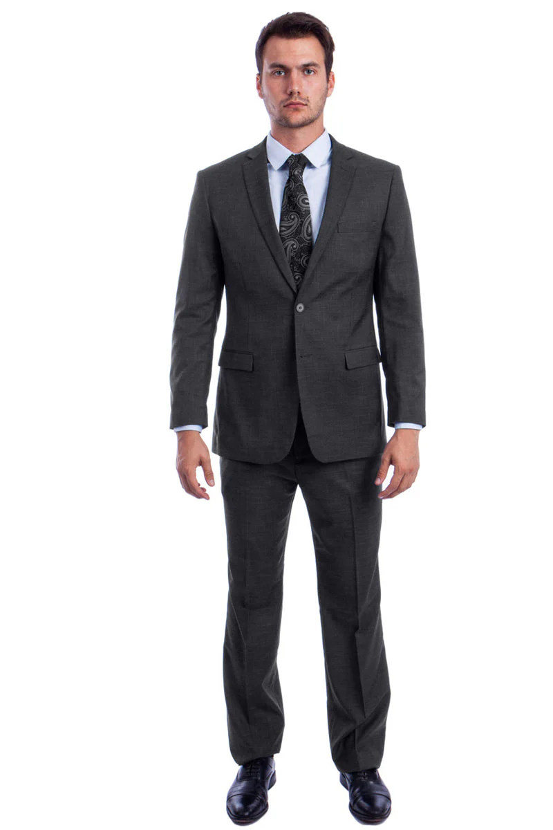 Men's Two Button Modern Fit Summer Sharkskin Suit in Charcoal Grey - Image 2