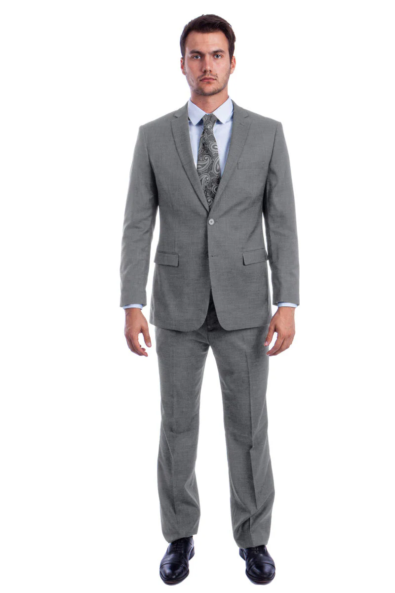 Men's Two Button Modern Fit Summer Sharkskin Suit in Grey - Image 2
