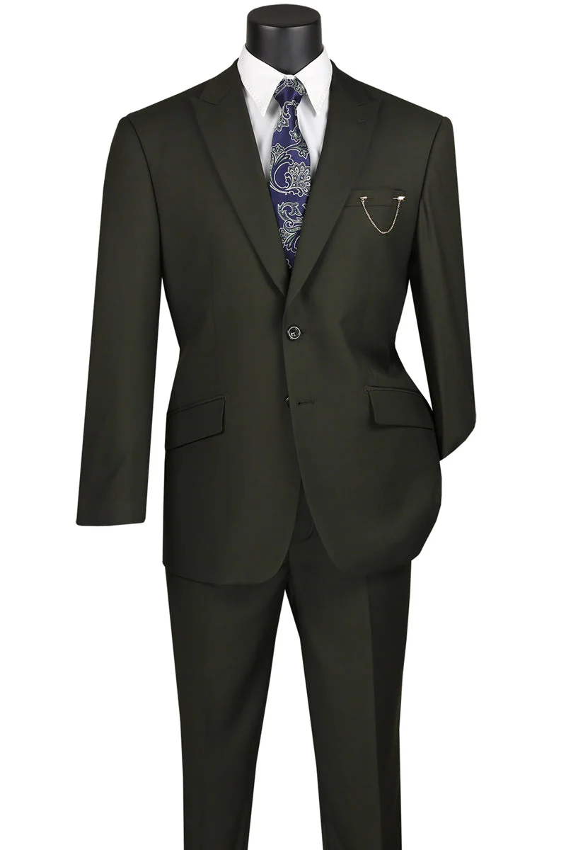 Men's Two Button Modern Fit Wide Peak Lapel Wool Feel Suit in Olive Green - Image 2