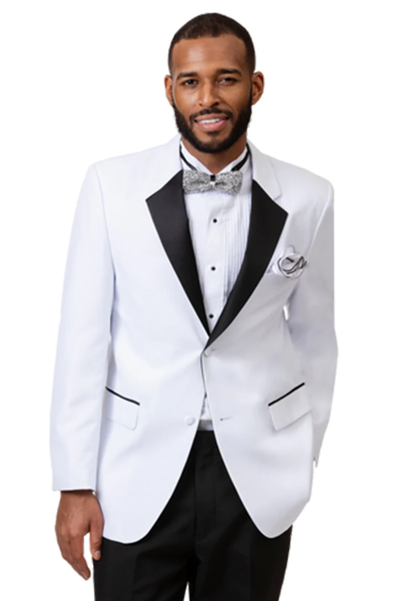 Mens Two Button Notch Lapel Tuxedo in White & Black