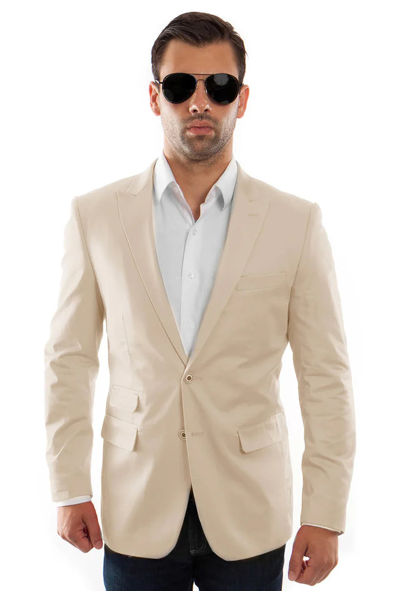 Men's Two Button Peak Lapel Summer Sport Coat in Tan