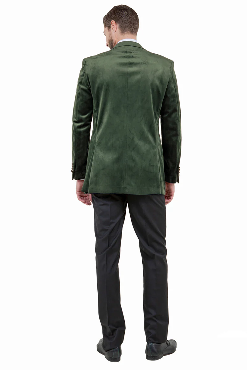 Men's Two Button Peak Lapel Velvet Wedding & Prom Tuxedo Jacket in Olive Green - Image 2