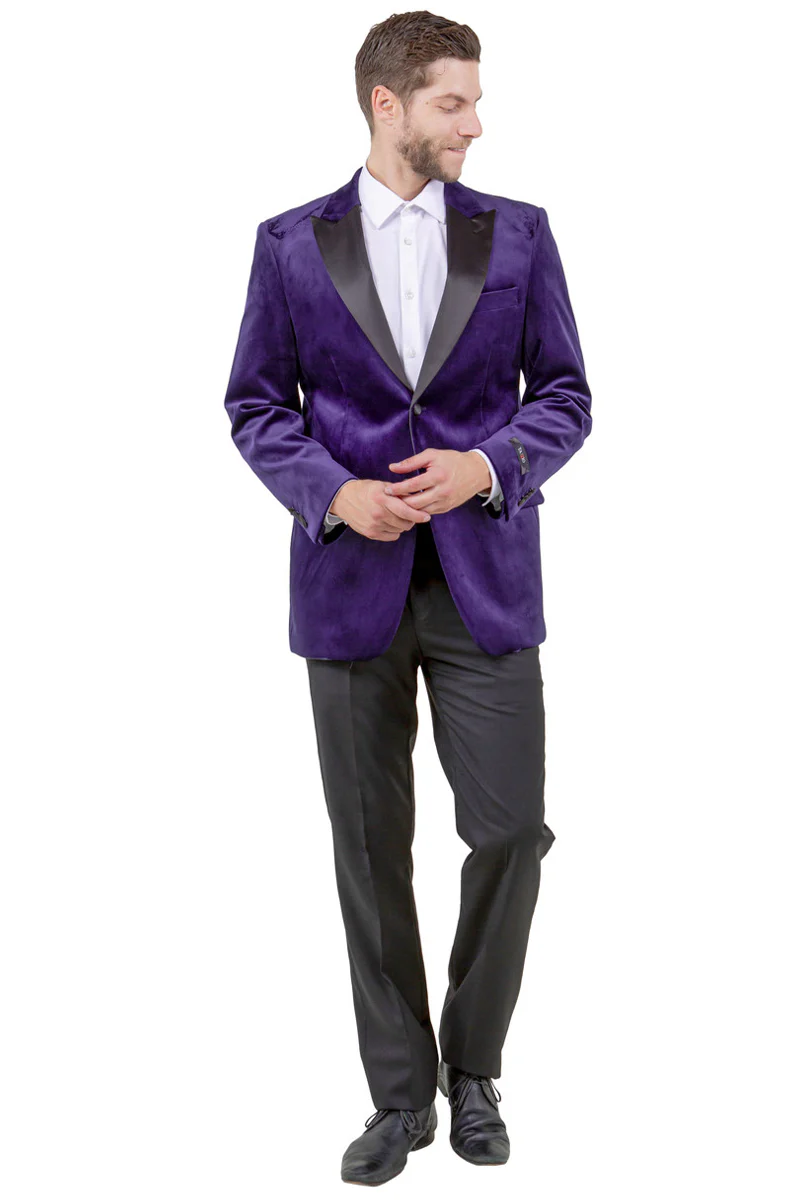 Men's Two Button Peak Lapel Velvet Wedding & Prom Tuxedo Jacket in Purple - Image 2