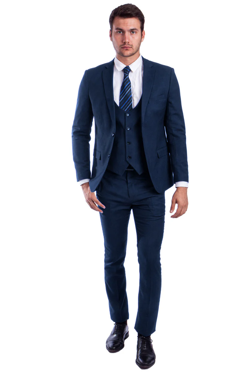 Men's Two Button Skinny Fit Vested Suit in Blue - Image 2