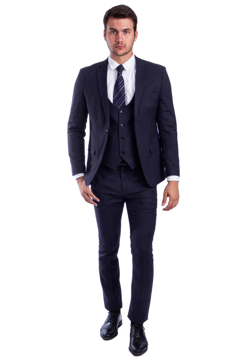 Men's Two Button Skinny Fit Vested Suit in Navy Blue - Image 2