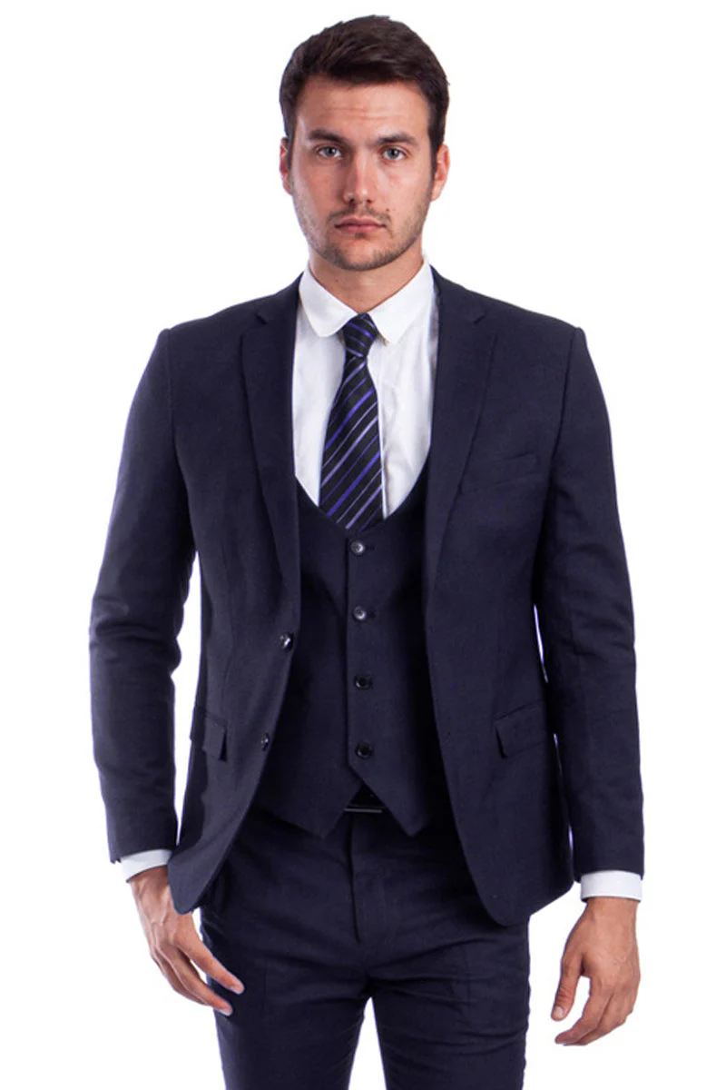 Men's Two Button Skinny Fit Vested Suit in Navy Blue | CLOSE OUT 40L