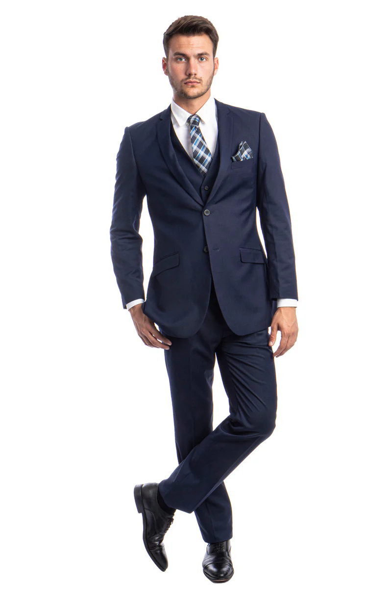 Men's Two Button Slim Fit Basic Vested Wedding Suit in Indigo Navy - Image 2