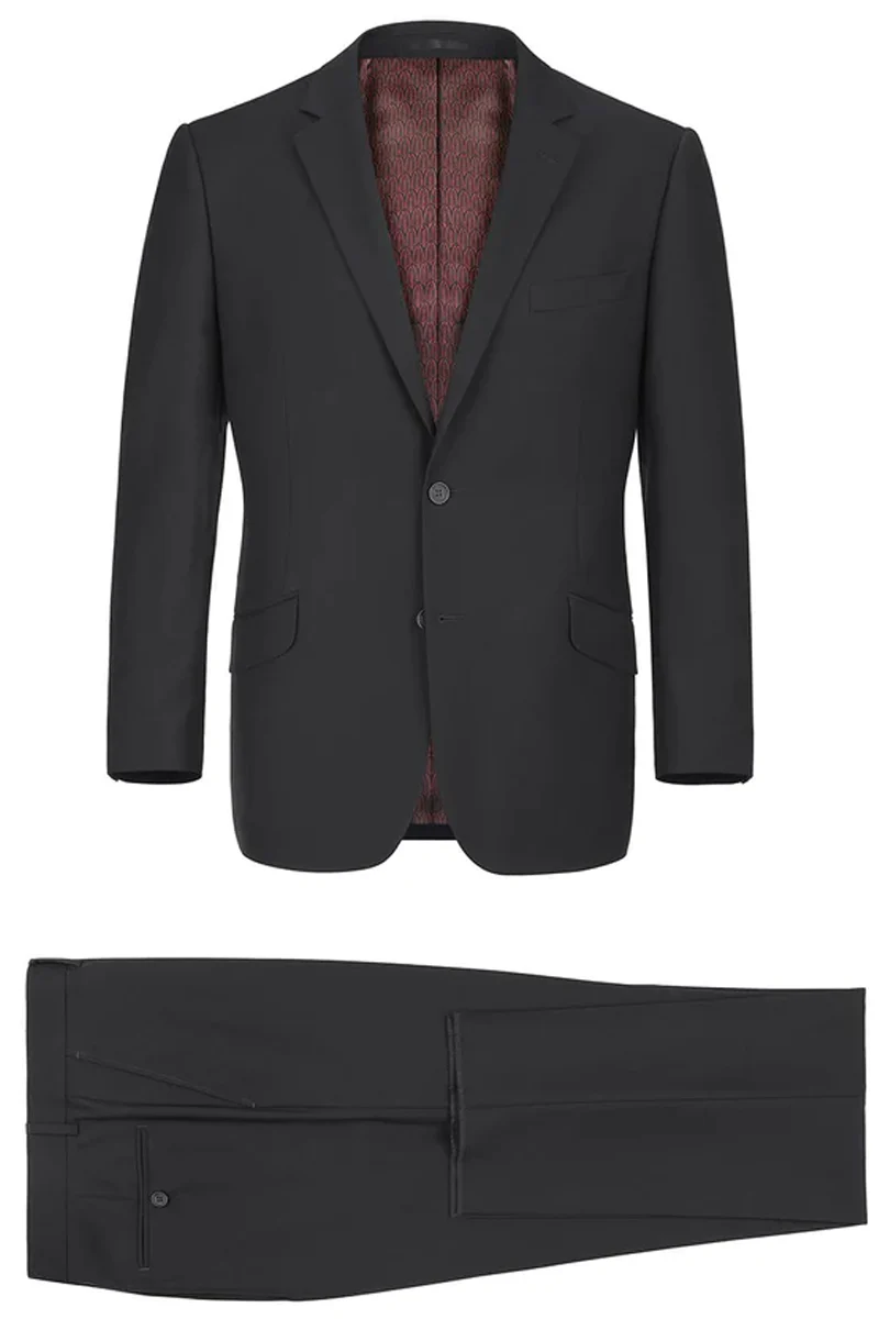 Mens Two Button Slim Fit Hack Pocket Suit in Black - Image 2