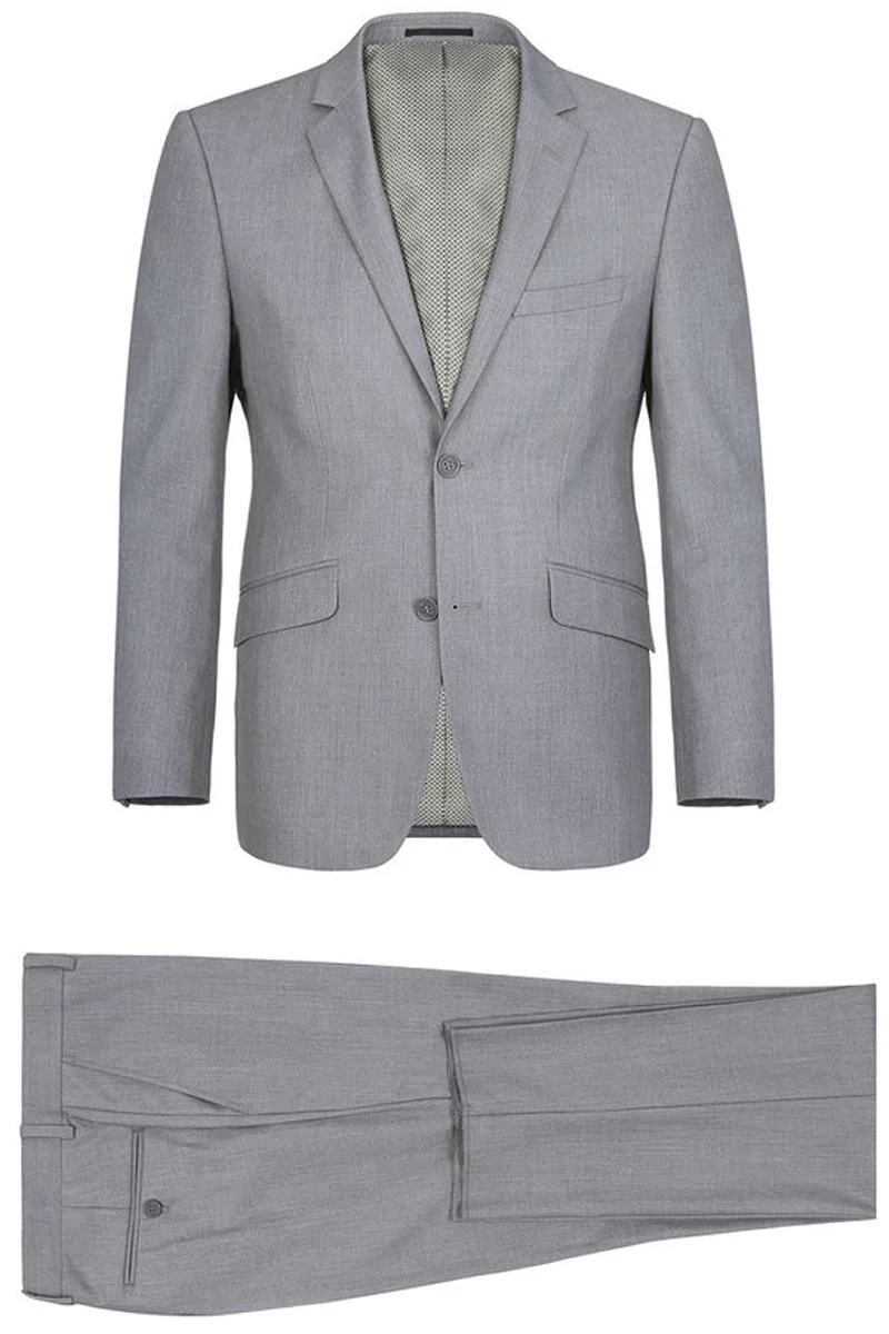 Mens Two Button Slim Fit Hack Pocket Suit in Light Grey - Image 2
