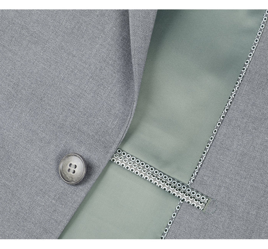 Mens Two Button Slim Fit Hack Pocket Suit in Light Grey - Image 6