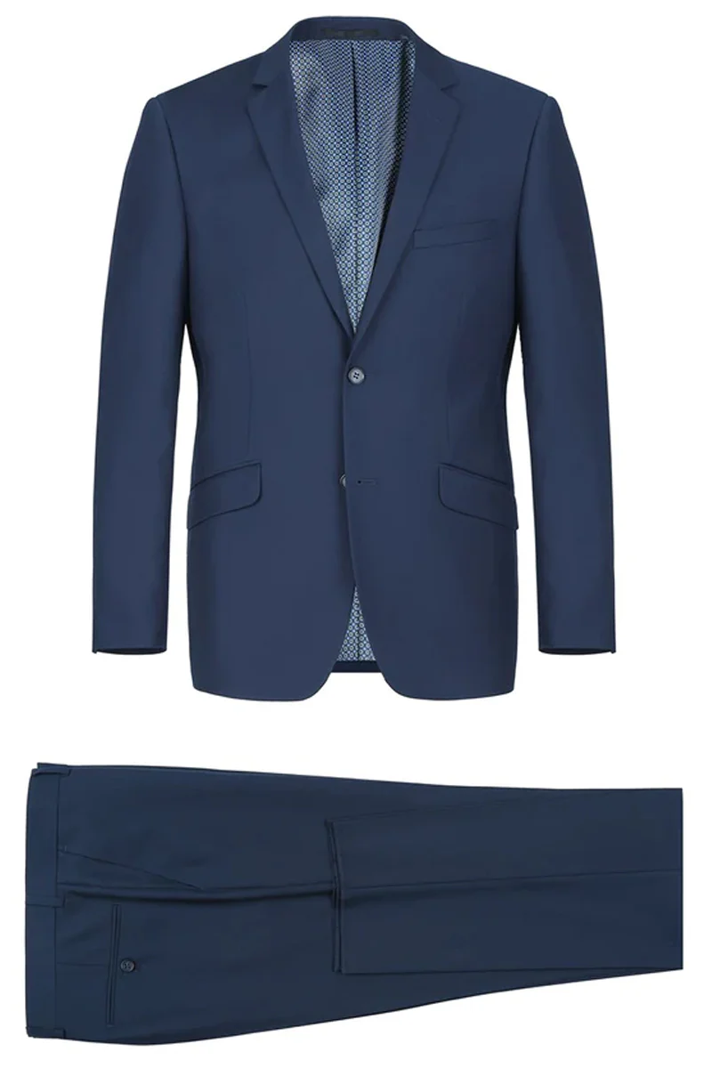 Mens Two Button Slim Fit Hack Pocket Suit in Navy Blue - Image 2