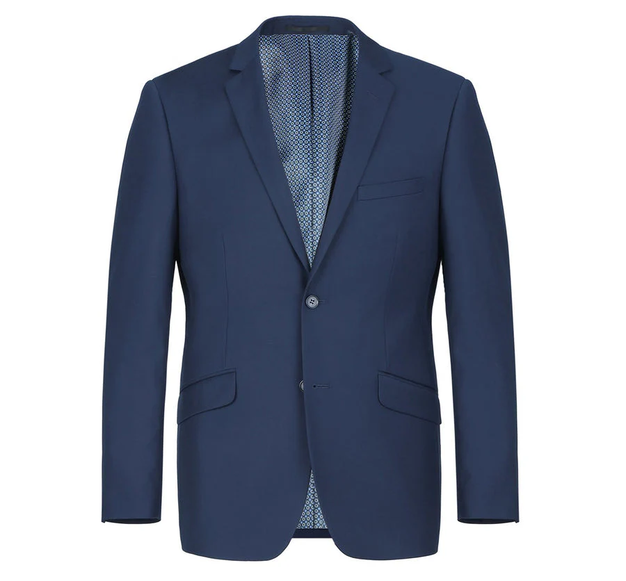 Mens Two Button Slim Fit Hack Pocket Suit in Navy Blue - Image 3