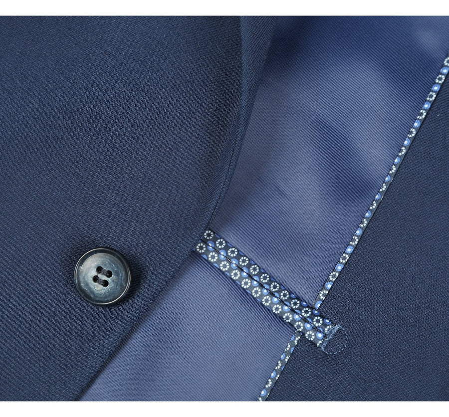 Mens Two Button Slim Fit Hack Pocket Suit in Navy Blue - Image 6