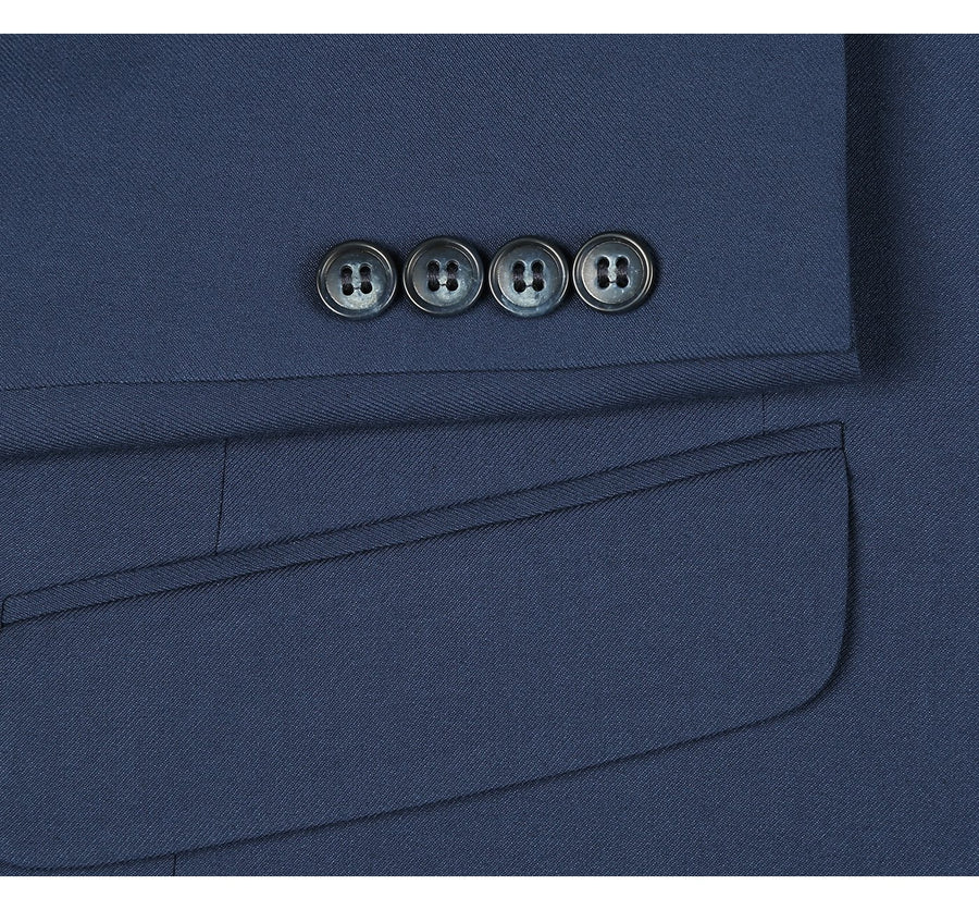 Mens Two Button Slim Fit Hack Pocket Suit in Navy Blue - Image 7