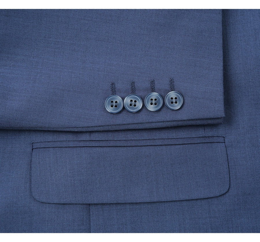 Mens Two Button Slim Fit Hack Pocket Suit in Steel Blue - Image 5