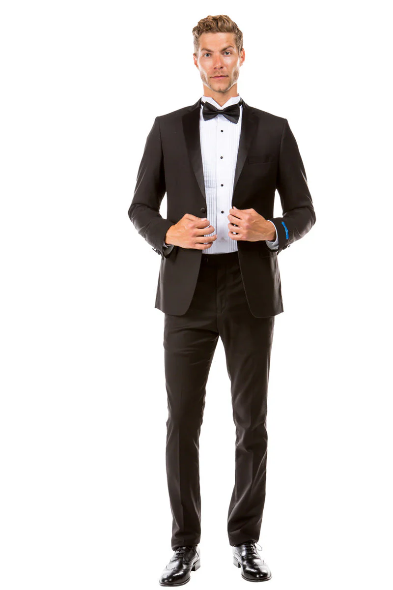 Men's Two Button Slim Fit Prom & Wedding Tuxedo in Black - Image 2