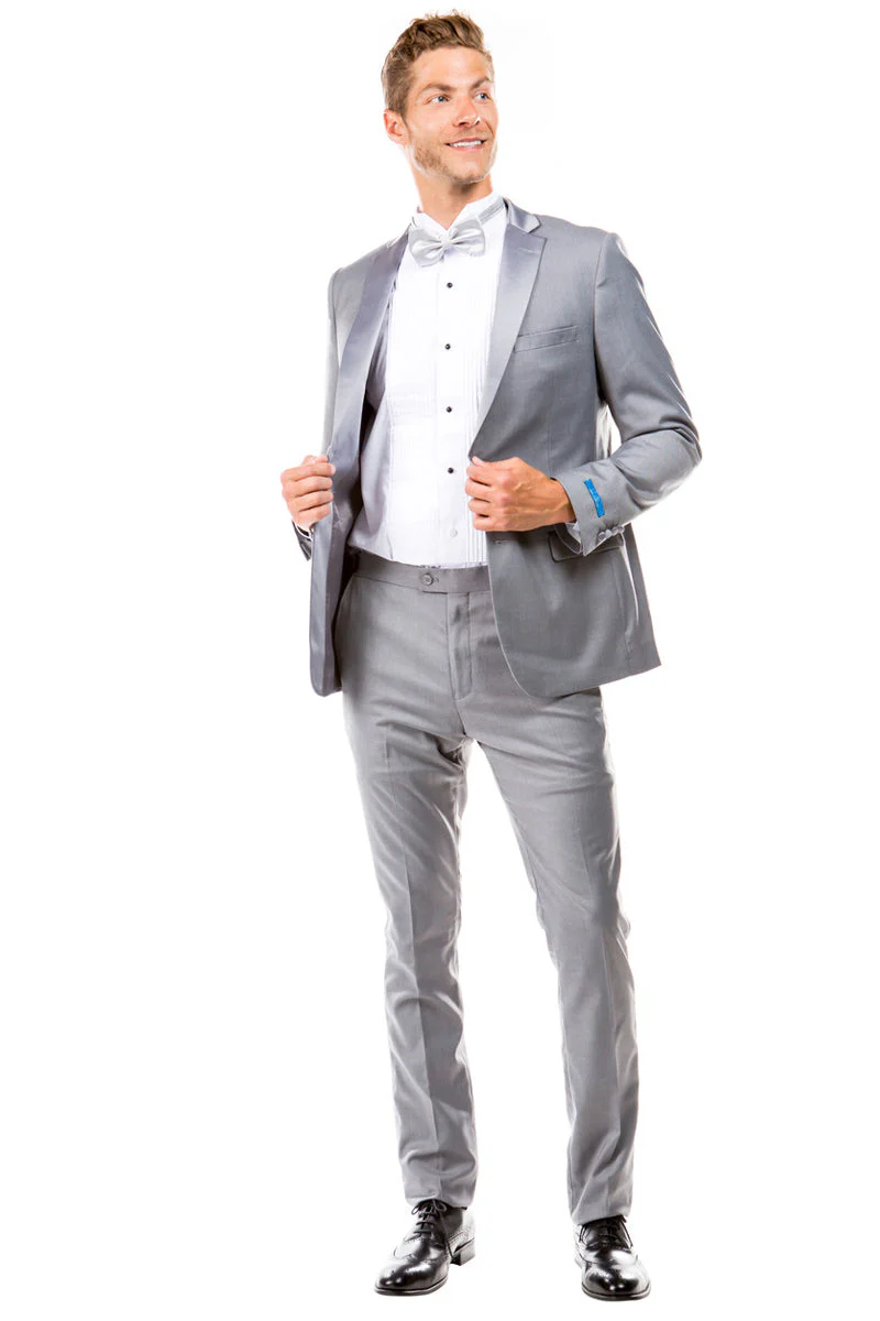 Men's Two Button Slim Fit Prom & Wedding Tuxedo in Light Grey - Image 2