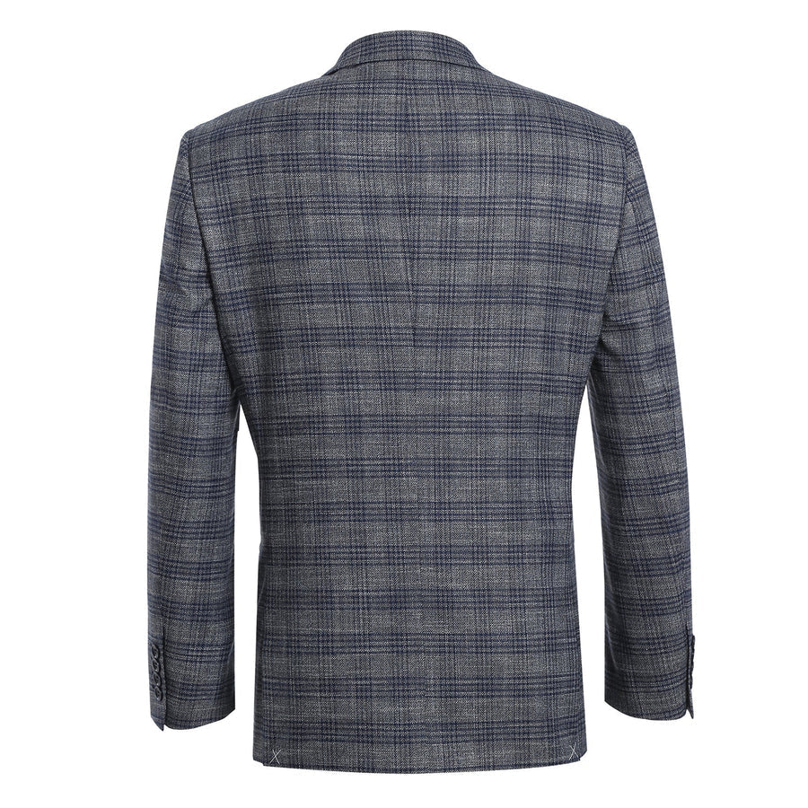 Mens Two Button Slim Fit Sport Coat Blazer in Charcoal Grey & Blue Windowpane Plaid - Image 3