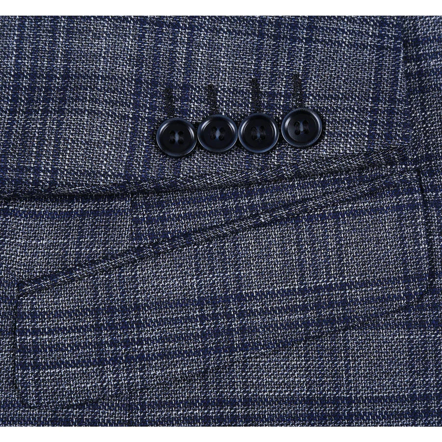 Mens Two Button Slim Fit Sport Coat Blazer in Charcoal Grey & Blue Windowpane Plaid - Image 4