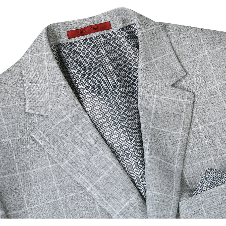 Mens Two Button Slim Fit Sport Coat Blazer in Light Grey Ash Windowpane Plaid - Image 2