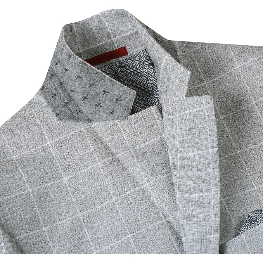 Mens Two Button Slim Fit Sport Coat Blazer in Light Grey Ash Windowpane Plaid - Image 3