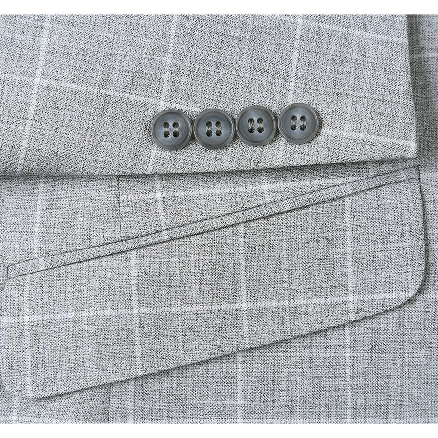 Mens Two Button Slim Fit Sport Coat Blazer in Light Grey Ash Windowpane Plaid - Image 4