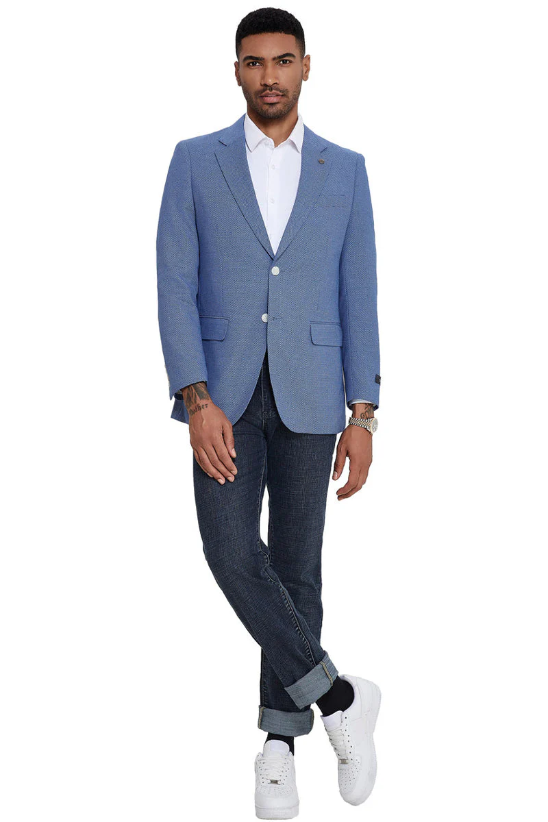 Men's Two Button Slim Fit Sport Coat in French Blue Nailhead - Image 2