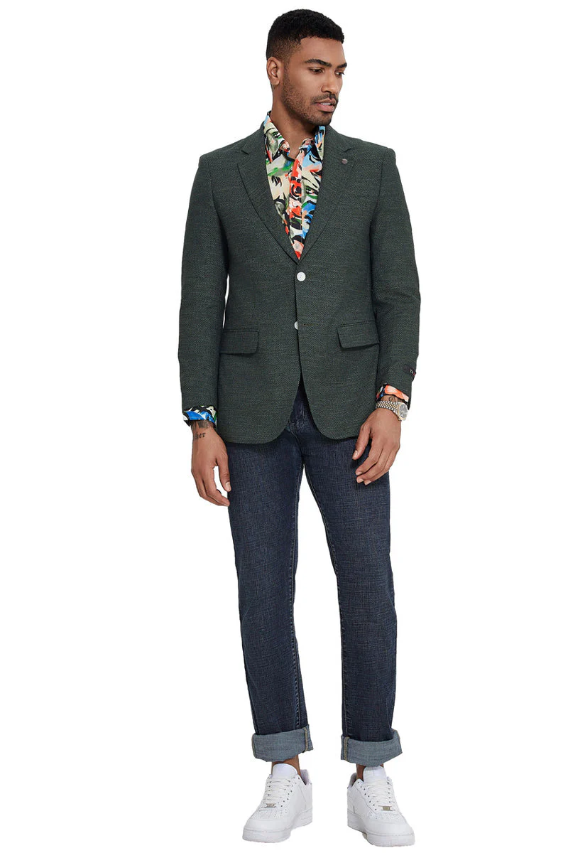 Men's Two Button Slim Fit Sport Coat in Olive Green Nailhead - Image 2