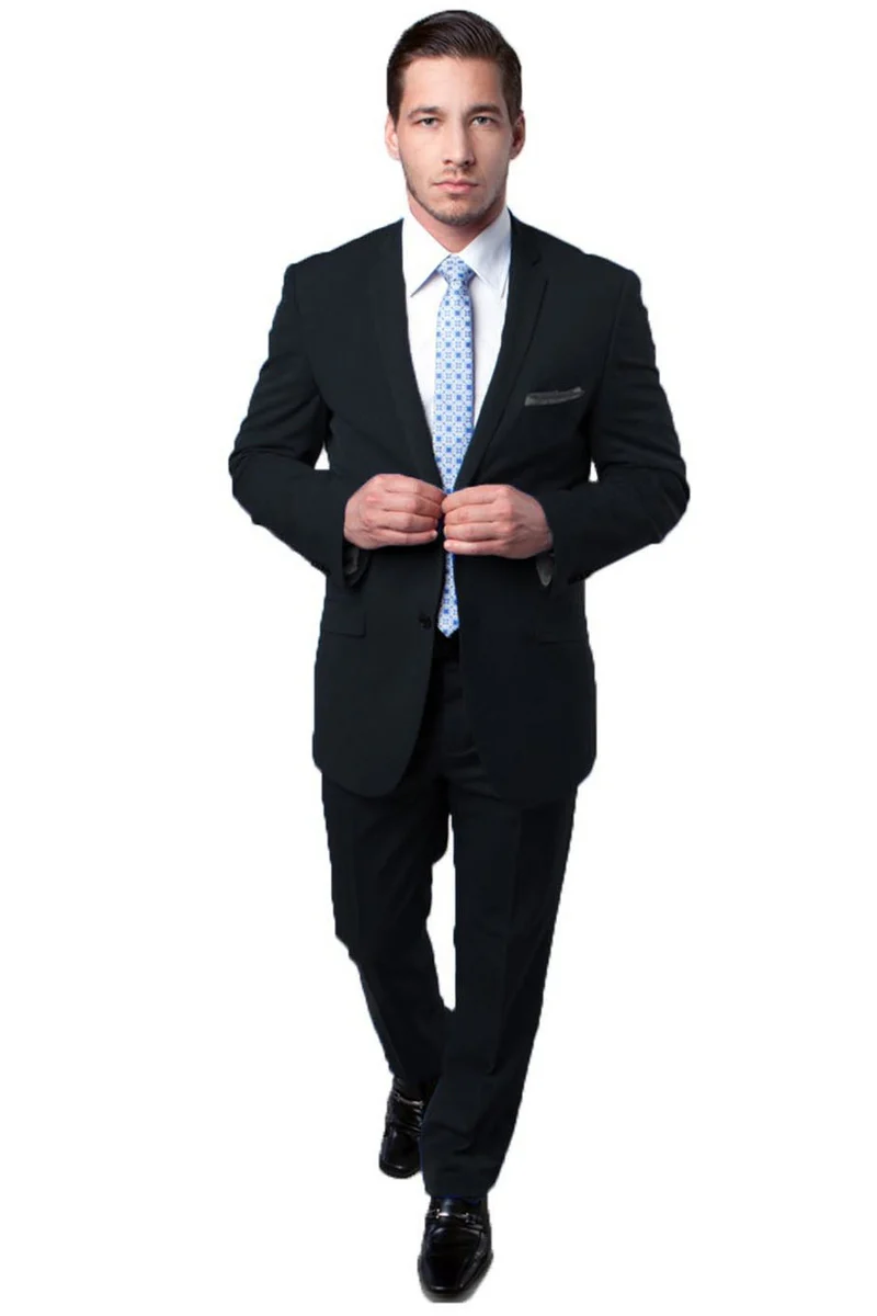 Men's Two Button Slim Fit Travel Suit in Black - Image 2