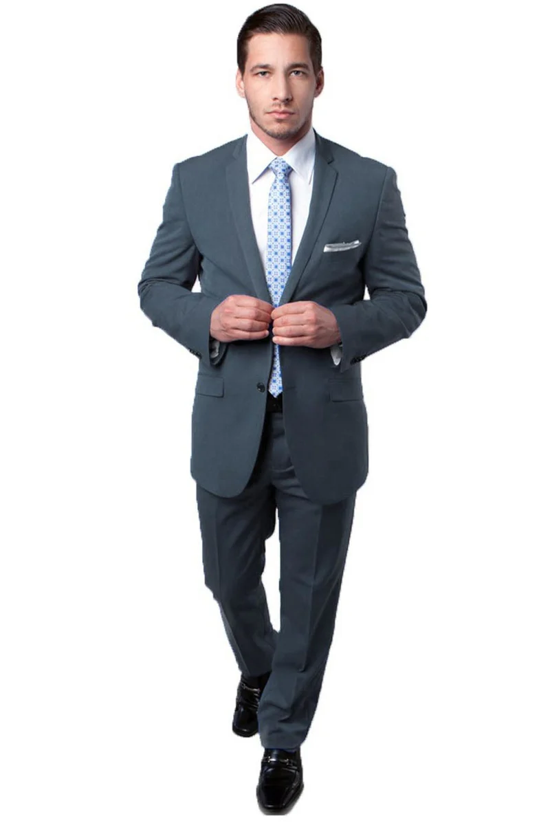 Men's Two Button Slim Fit Travel Suit in Grey - Image 2