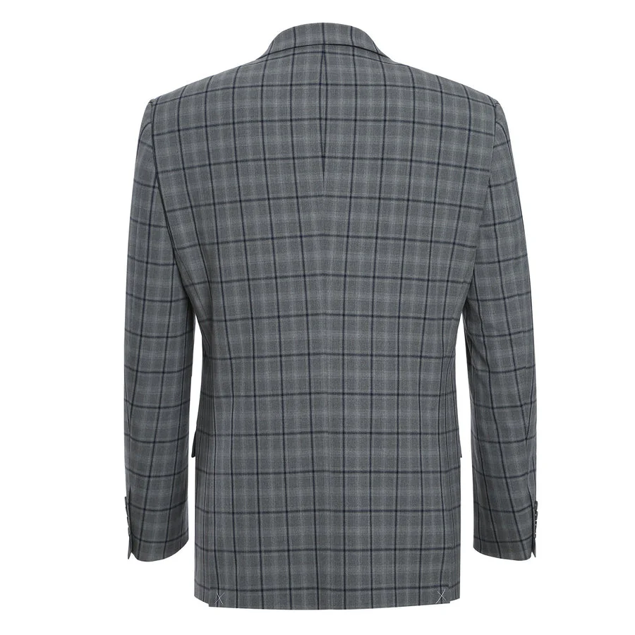 Mens Two Button Slim Fit Two Piece Hack Pocket Stretch Suit in Grey Windowpane Plaid - Image 3