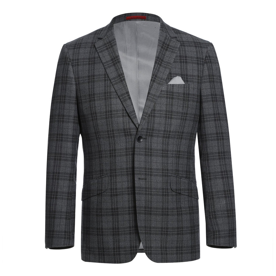 Mens Two Button Slim Fit Two Piece Hack Pocket Suit in Charcoal Grey Windowpane Plaid - Image 2